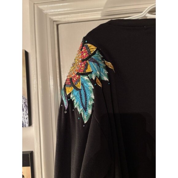 Victoria Harbour Vtg 80s Womens Sweater Floral Patches Beaded Art Deco Sz L - Picture 4 of 6